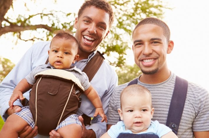 Dad and baby - Dad friends out in the park with babies