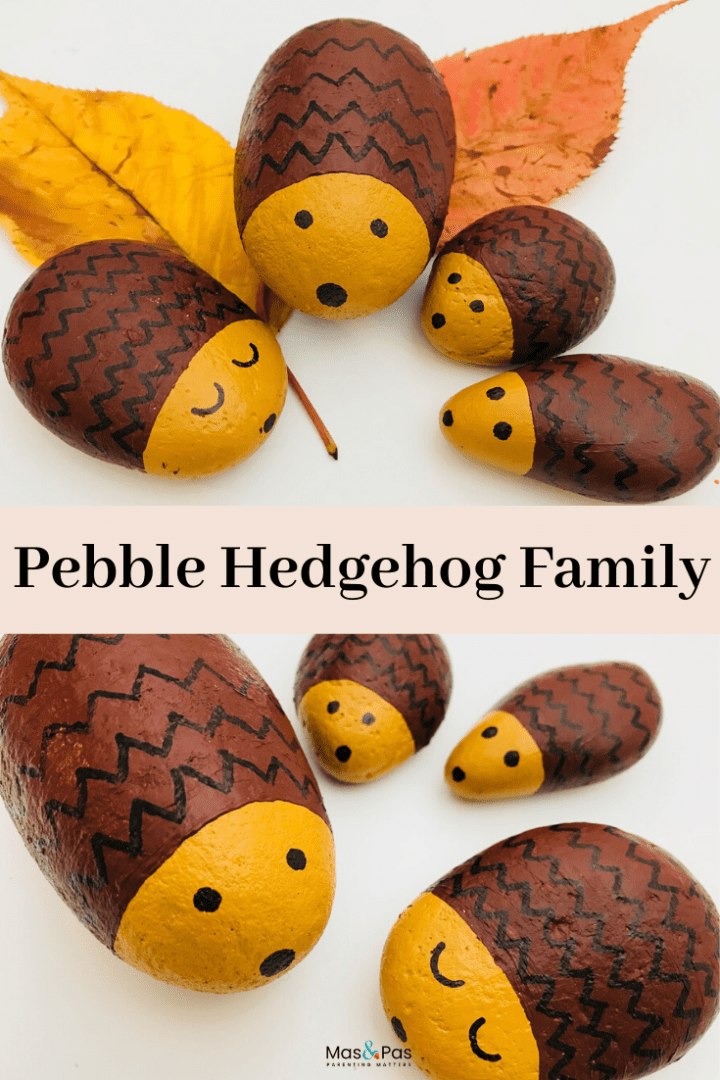 Hedgehog pebble family - the cutest pebble craft - make this fun kids craft and put them on leaves in Autumn