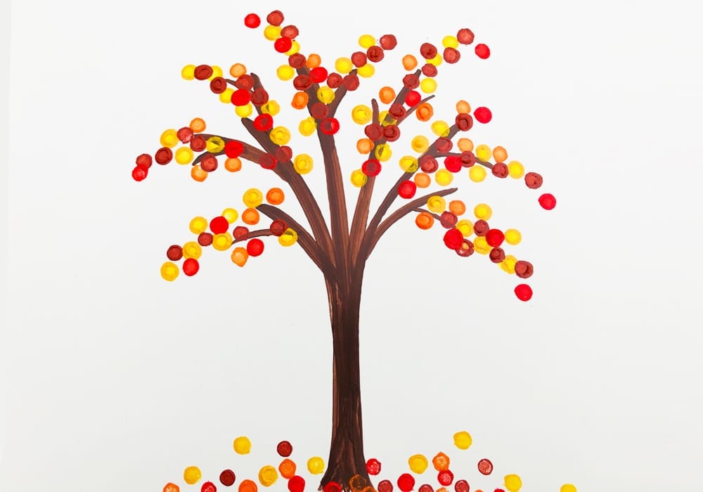 Kids Crafts Pointillism Trees for kids - easy cotton bud trees - kids painting