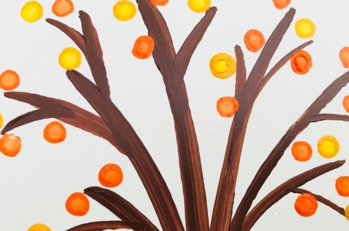 Kids Crafts Pointillism Trees for kids - easy cotton bud trees - kids painting