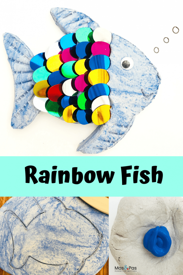 Rainbow fish craft - try this fun kids craft using air drying clay and colourful sequins. A quick and easy make for kids to enjoy 