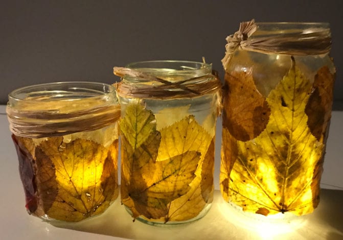 fun kids crafts - awesome autumn leaf lanterns - lit up