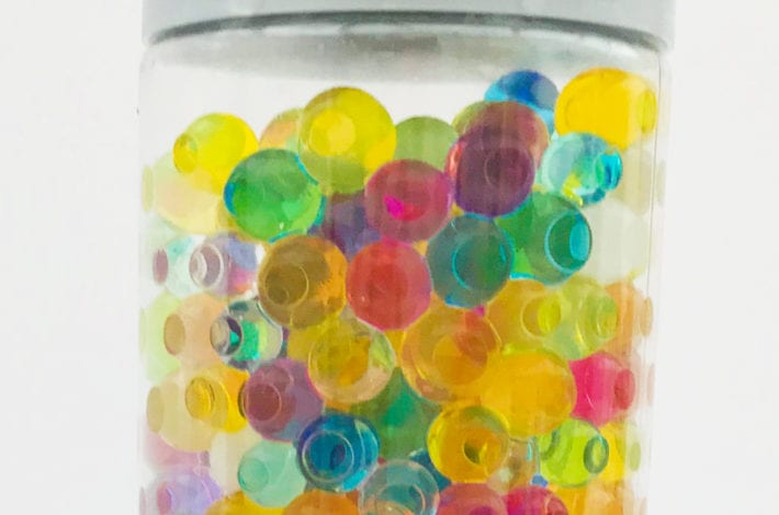 fun toddler craft sensory bottles - water beads finished result