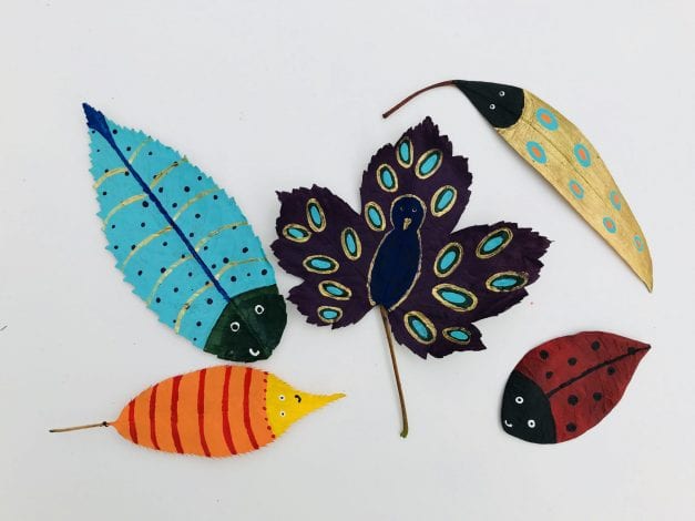 kids crafts - little leaf bugs - finished result