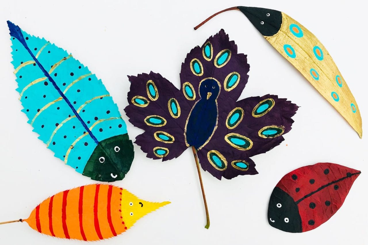 kids crafts little leaf bugs - finished result