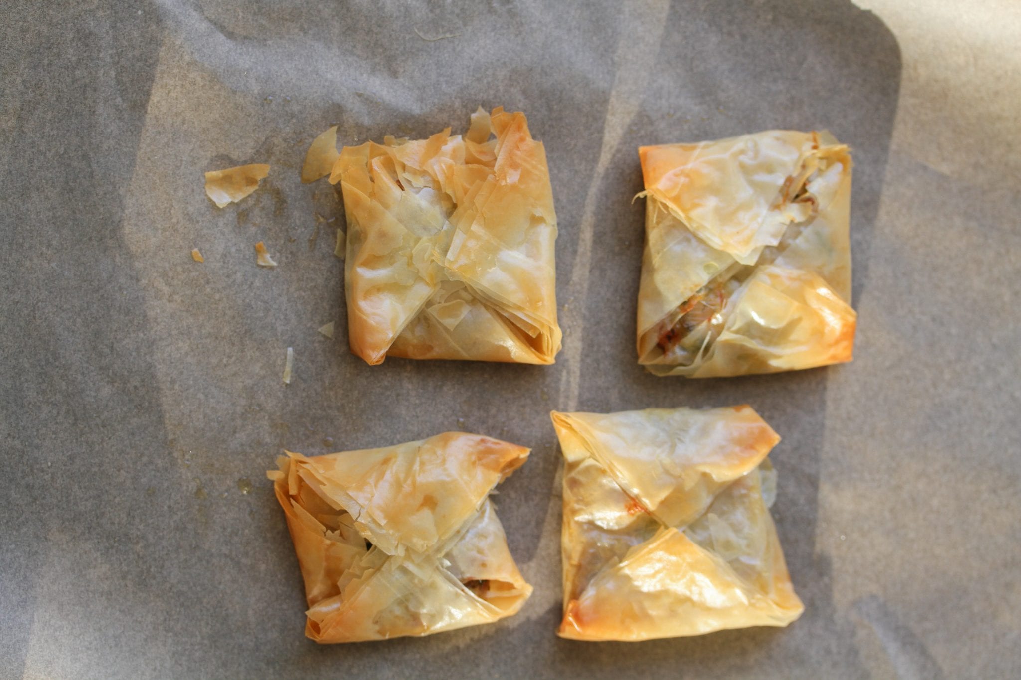 Chicken, leek, mushroom and spinach filo parcels MyKitchen