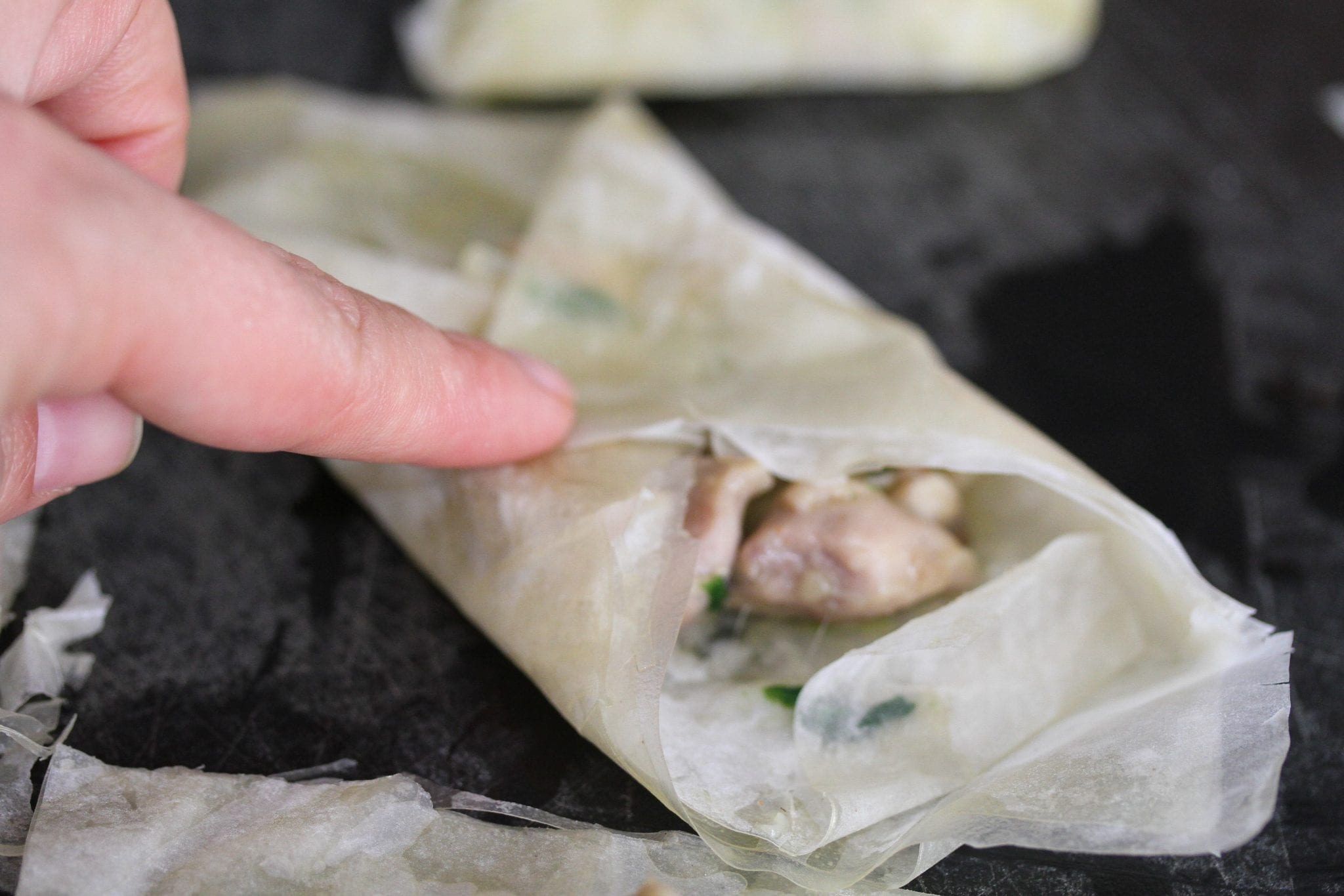Chicken, leek, mushroom and spinach filo parcels MyKitchen