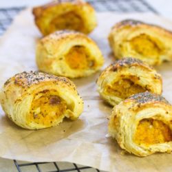 Vegetarian sausage rolls with squash and goat's cheese - delicious for party food or packed lunches