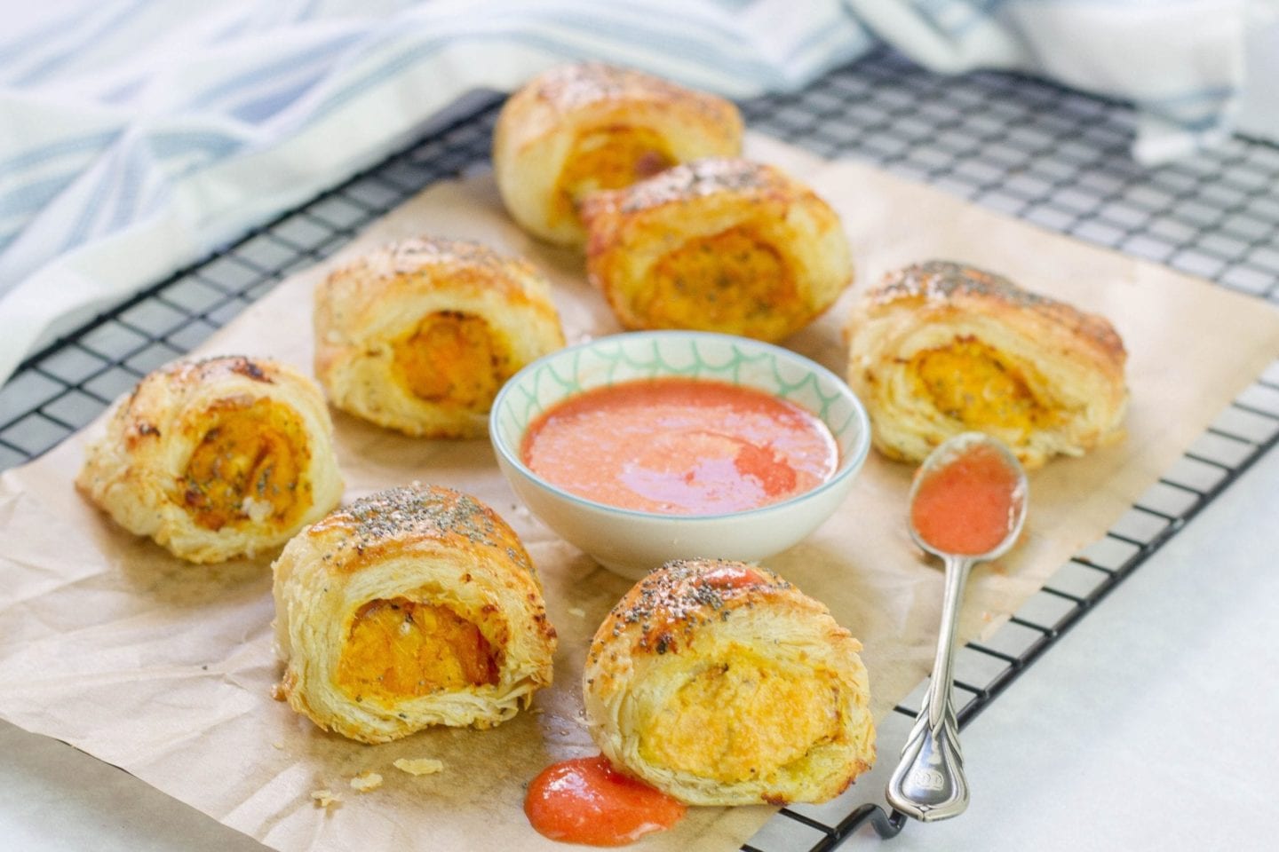 Vegetarian sausage rolls, with squash and goat’s cheese image