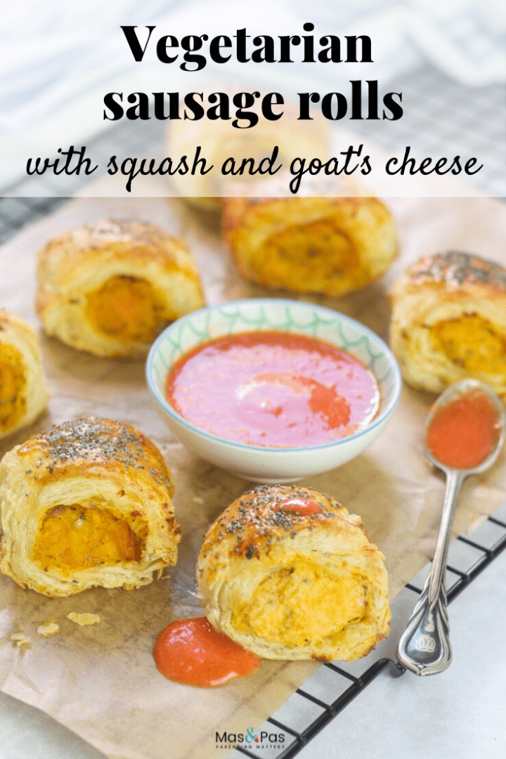 Vegetarian sausage rolls with squash and goat's cheese - delicious for party food or packed lunches