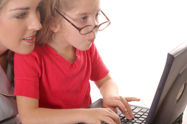 child safe online - mother and child on computer