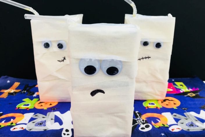 halloween party decorations - juice box mummies - halloween crafts - halloween kids crafts