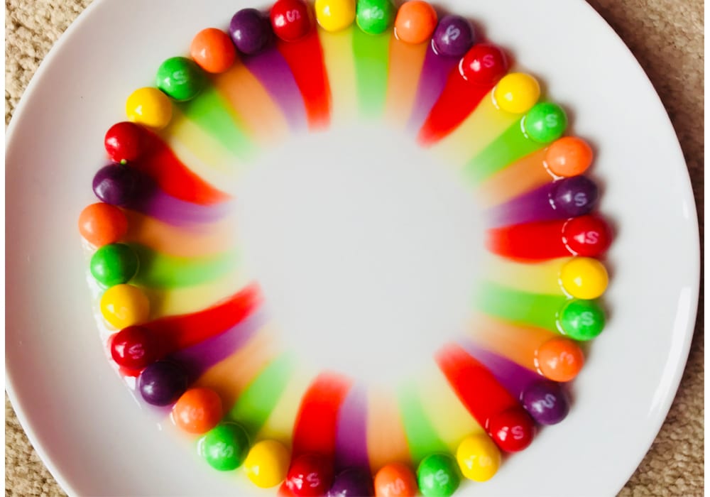 rainbow craft - melting skittles - experiments for kids