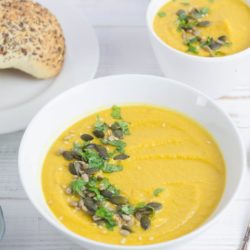 Carrot and lentil soup, cooked with sweet potatoes and apples to make this tasty family dinner dish