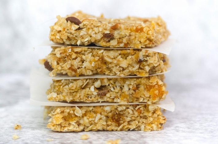 Feel good coconut and apricot granola bars made with hearty oats macadamia nuts and honey
