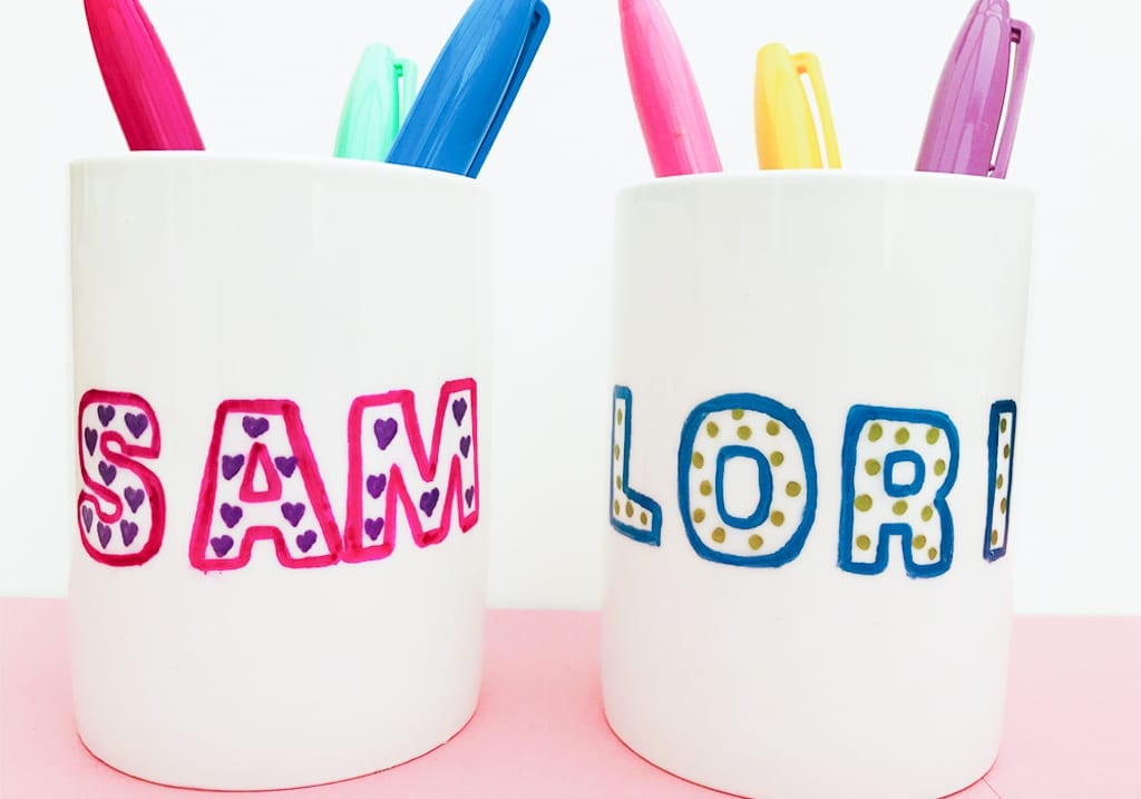 Sharpie personalised pen pots - make these handmade pencil pots as a fun and easy craft for teens and tweens to make