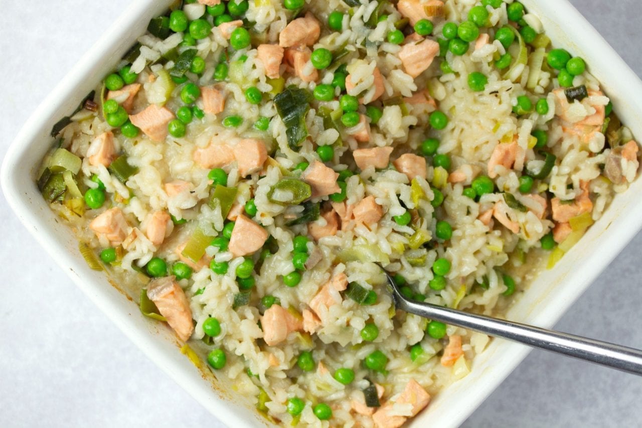 baby recipe - weaning recipe - first foods - risotto with salmon peas and leeks