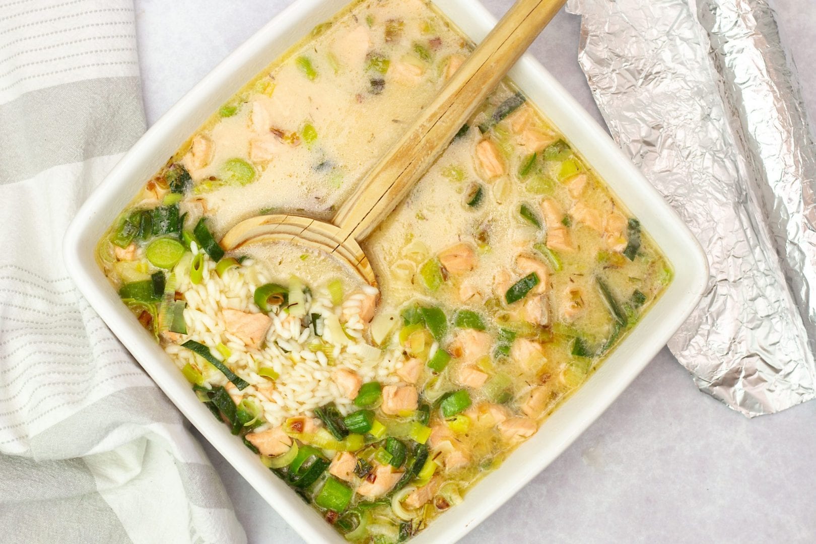 baby recipe - weaning recipe - first foods - risotto with salmon peas and leeks