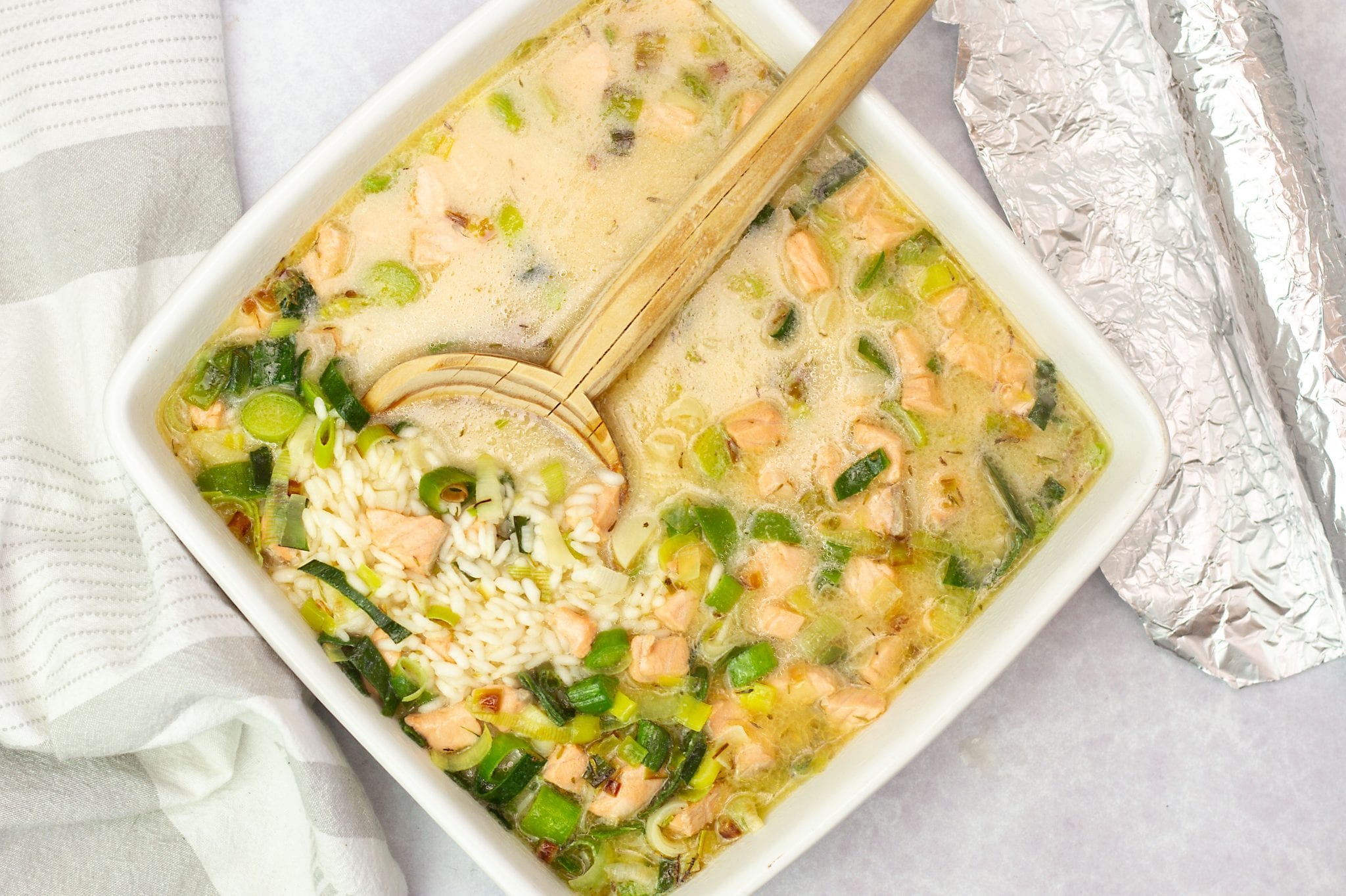 No-stir risotto with salmon, leek and peas - MyKitchen - Mas & Pas