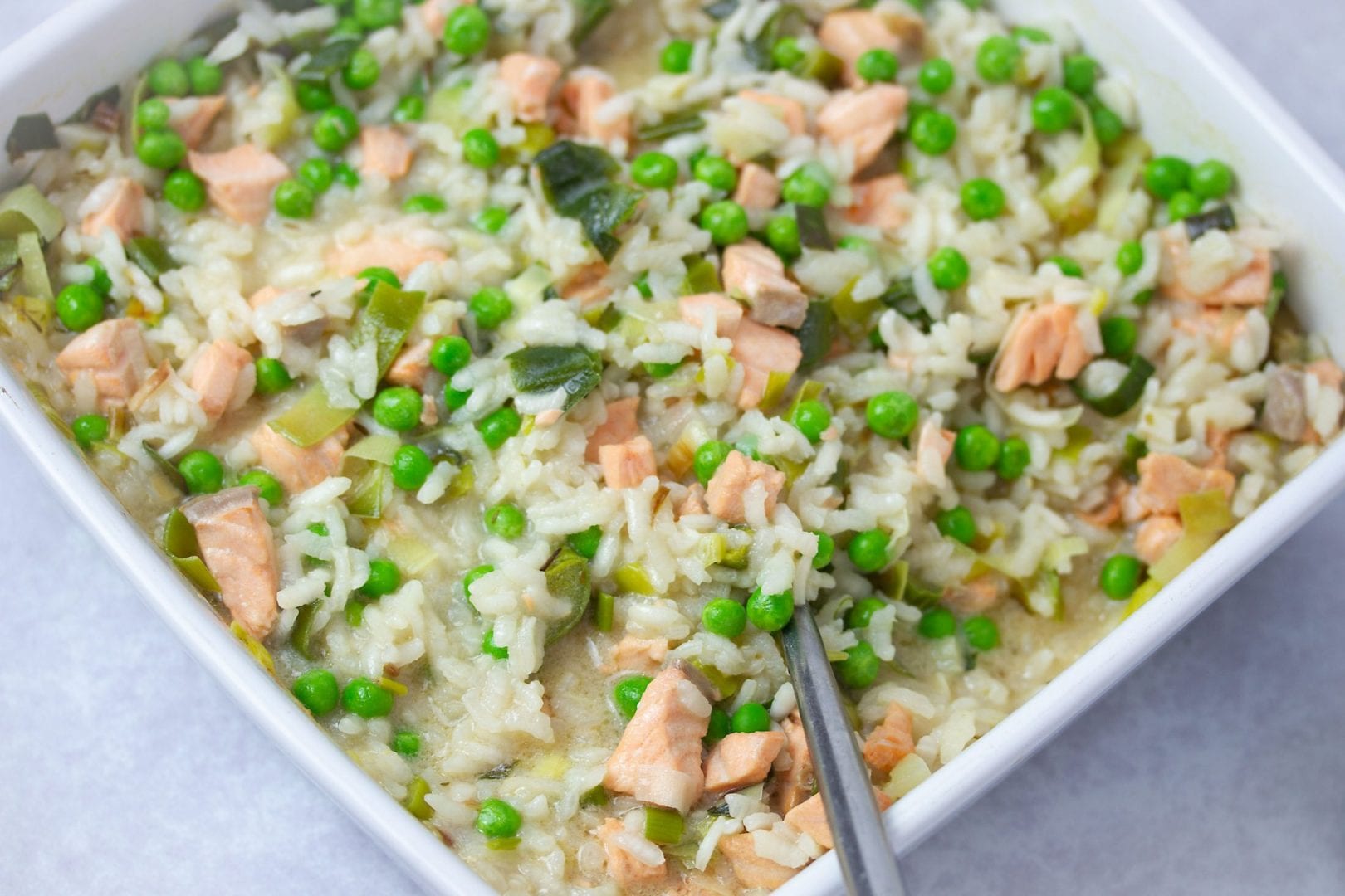 baby recipe - weaning recipe - first foods - risotto with salmon peas and leeks