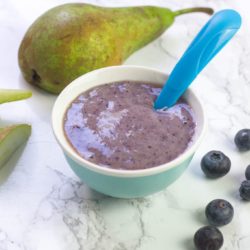 no cook baby puree with blueberries, bananas and soft ripe pears