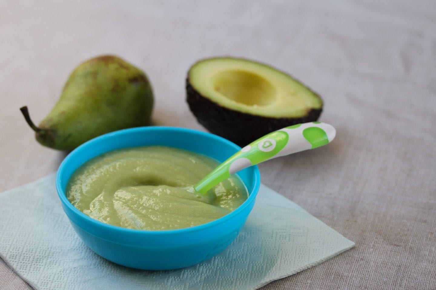 Pear, avocado and chicken puree – first foods image