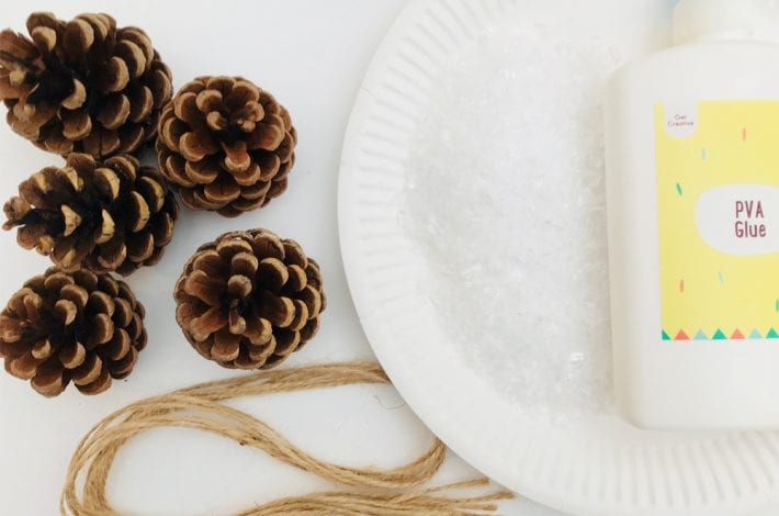 pine cone decorations - christmas decorations - snowy pine cones