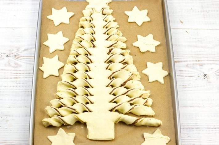 Puff pastry Christmas tree with a nut free chocolate spread - impressive to look at and simple to make