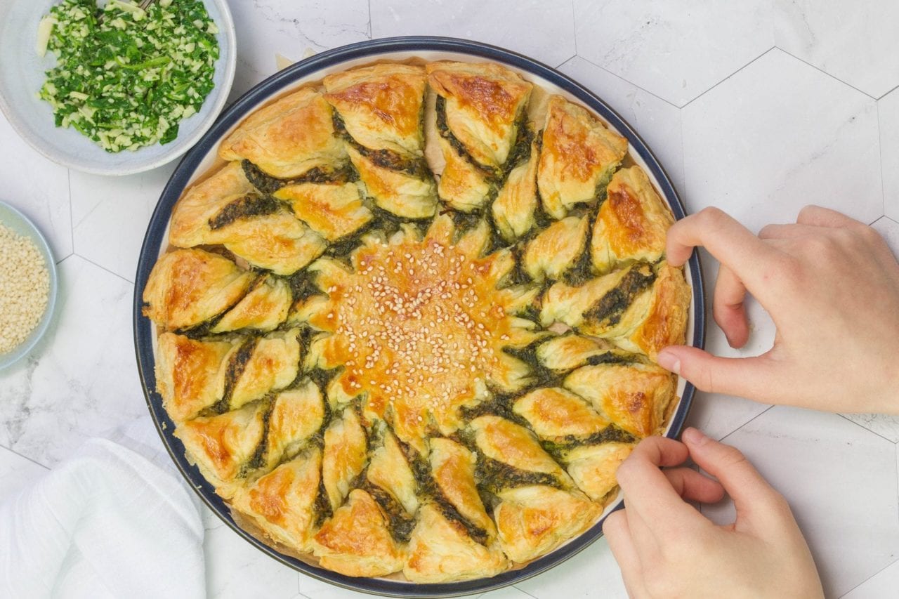 Tarte soleil appetiser with spinach and Parmesan - crispy tasty filo pastry bites with hidden veggies
