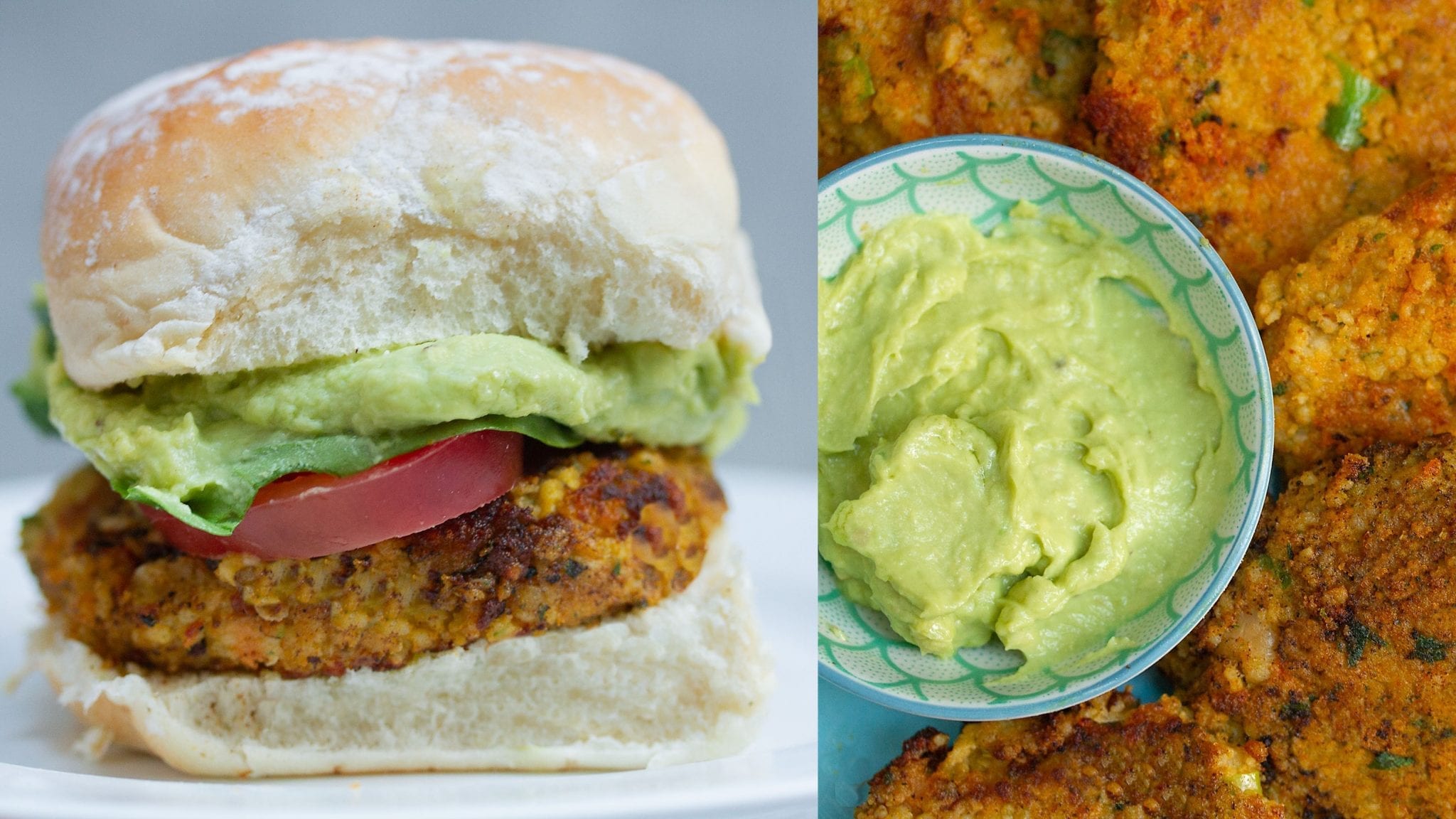 Sweet potato patties, with avocado dip