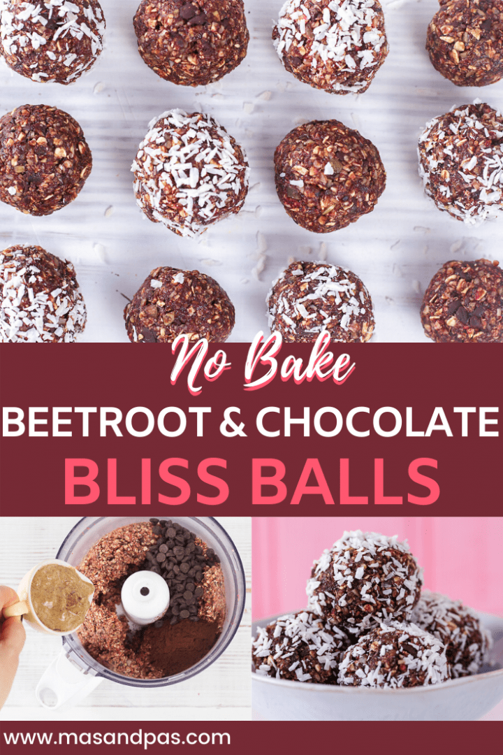 No bake beetroot bliss balls with chocolate chips and coconut flakes