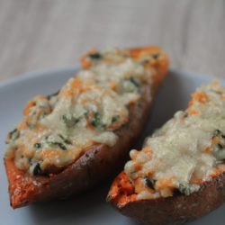 Sweet potato skins - try these loaded sweet potato skins for a healthier sweet potato skin recipe