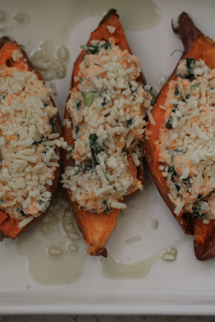 Sweet potato skins - try these loaded sweet potato skins for a healthier sweet potato skin recipe