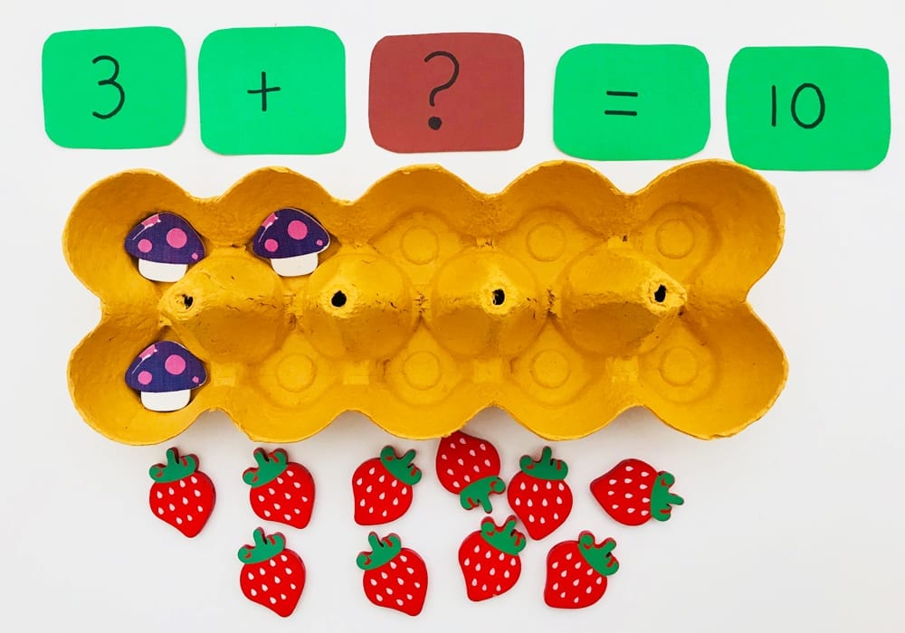 number bonds, learn number bonds with an egg box