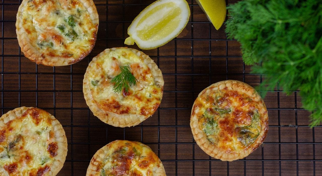 salmon tartlets - make these mini salmon tarts with asparagus dill and parmesan