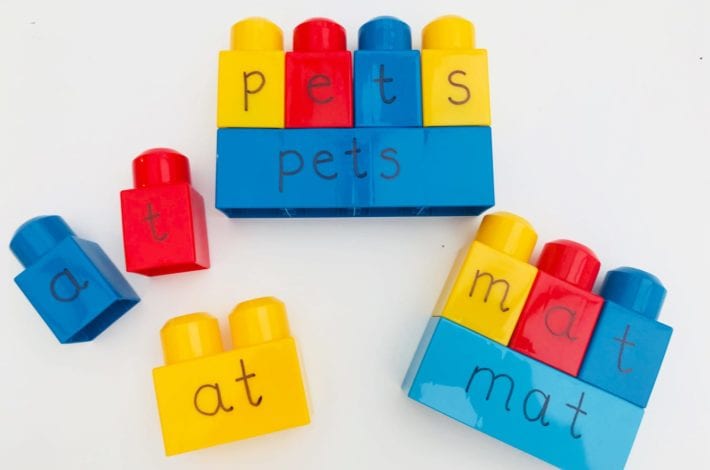 spelling activities - try this word building game with lego bricks