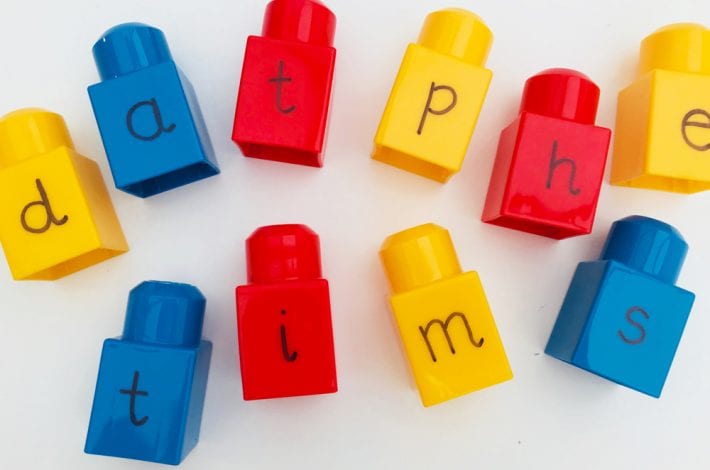 spelling activities - try this word building game with lego bricks