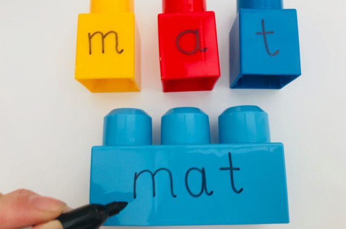 spelling activities - try this word building game with lego bricks