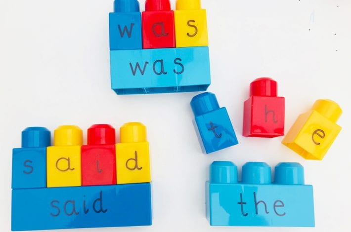 spelling activities - try this word building game with lego bricks