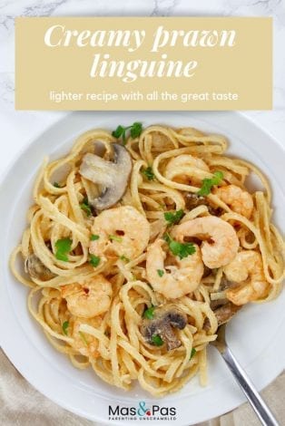 Creamy prawn linguine - enjoy this lighter prawn carbonara recipe for your next family dinner