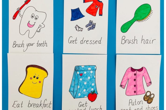 Morning routine chart for kids - stay on track in the mornings with this DIY task board - great for school mornings