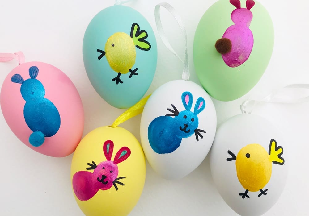 Fingerprint Easter egg craft for kids - decorate Easter eggs using thumbprints - fun Easter activity for toddlers preschoolers and kids