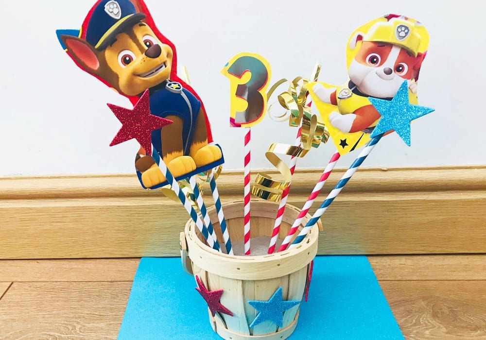 Paw patrol party decorations - make great paw patrol table centrepieces with this fun and easy craft