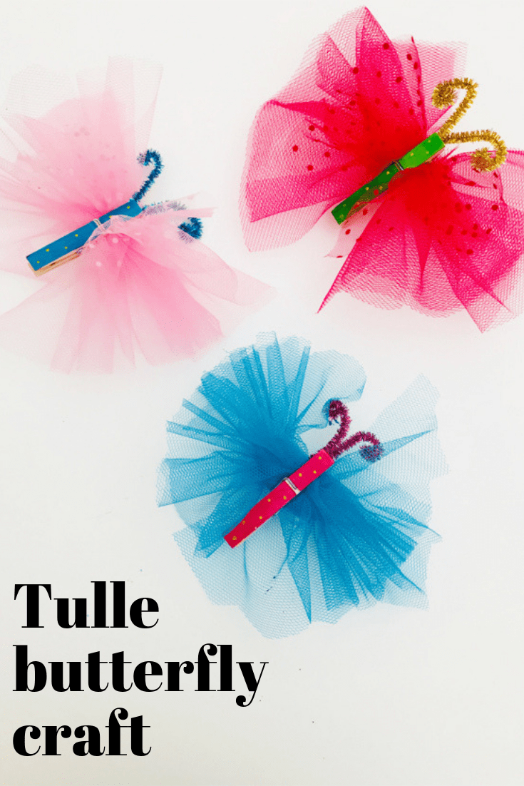 easy butterfly craft for kids - enjoy making these beautiful tulle butterflies with pegs and colourful tulle