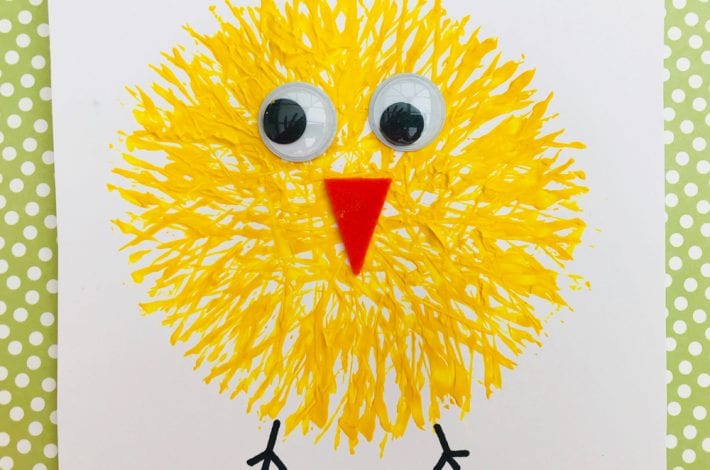 Fork painting - enjoy these funky fork print Easter chicks as a great Easter craft for kids