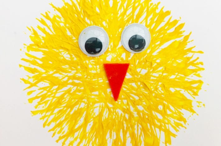 Fork painting - enjoy these funky fork print Easter chicks as a great Easter craft for kids
