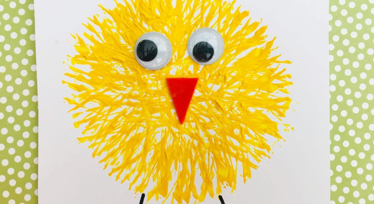Fork painting - enjoy these funky fork print Easter chicks as a great Easter craft for kids