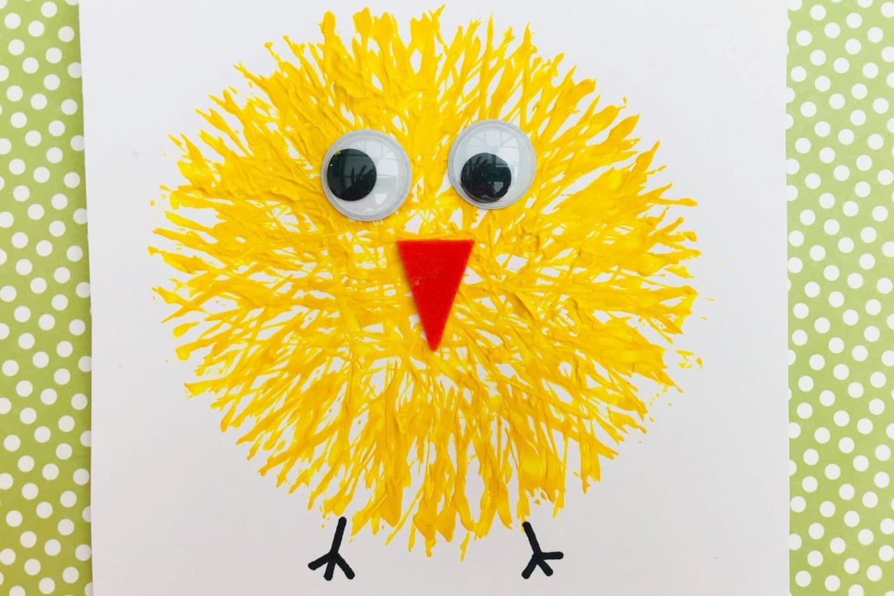 Fork painting - enjoy these funky fork print Easter chicks as a great Easter craft for kids