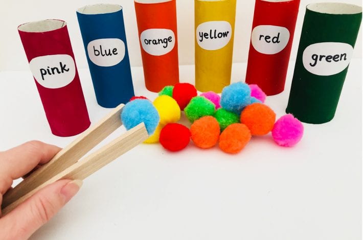 Fun with colors. Learn colours with our pom pom colour matching game - teaching toddlers colors with this first colors game