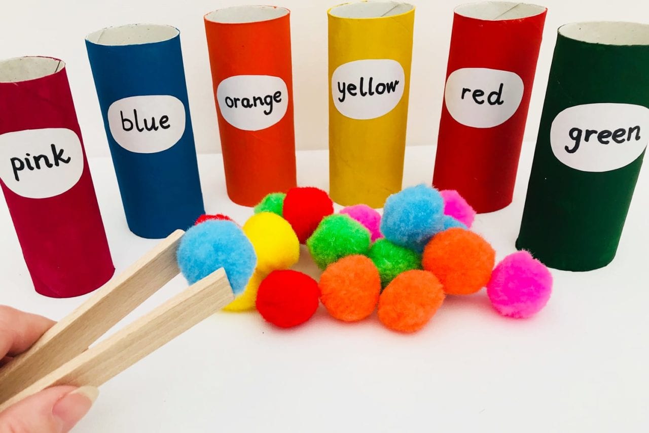 Fun with colors. Learn colours with our pom pom colour matching game - teaching toddlers colors with this first colors game
